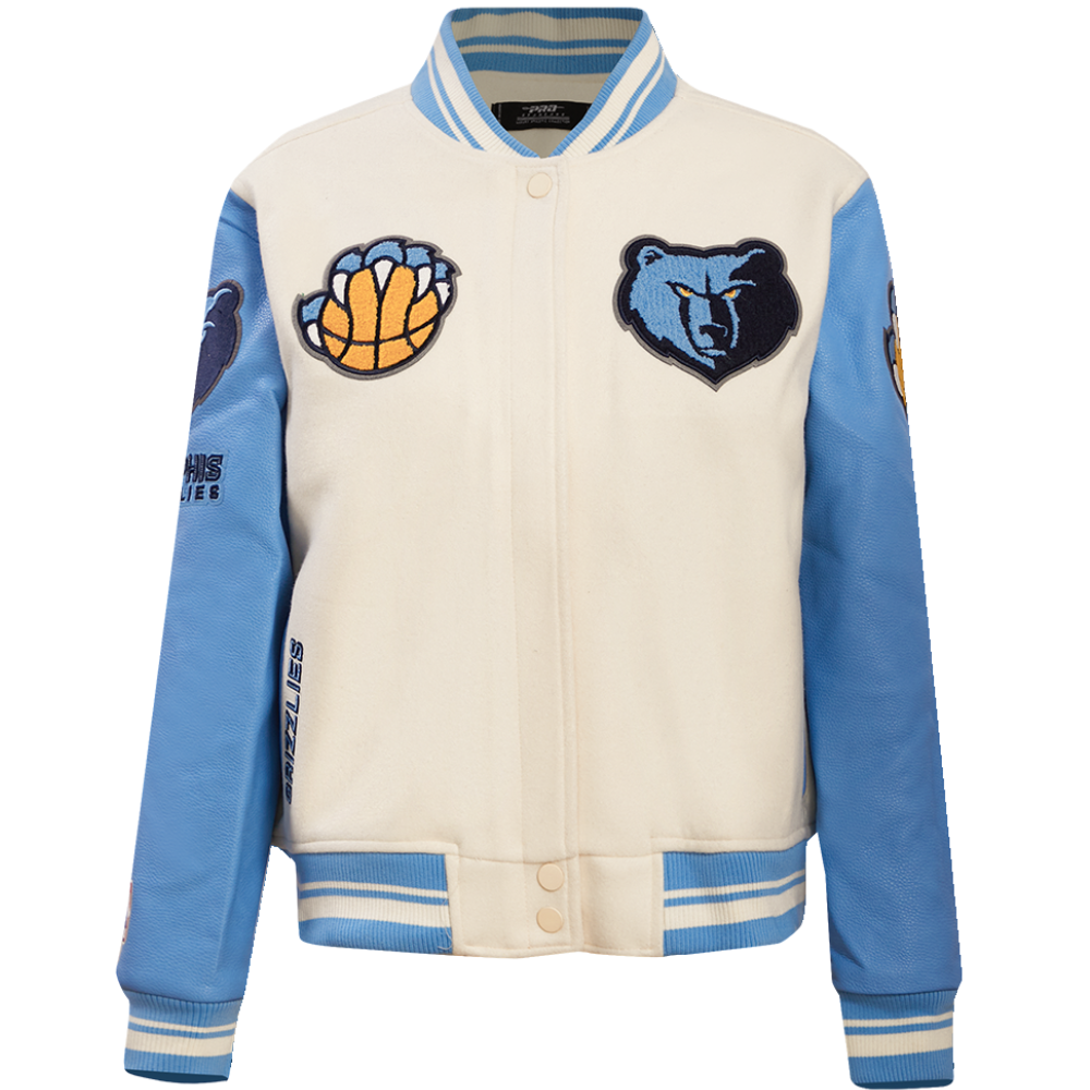 Memphis Grizzlies Wool & Leather Varsity Jacket White & Blue