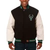 Milwaukee Bucks Domestic Black/White Wool and Leather Jacket