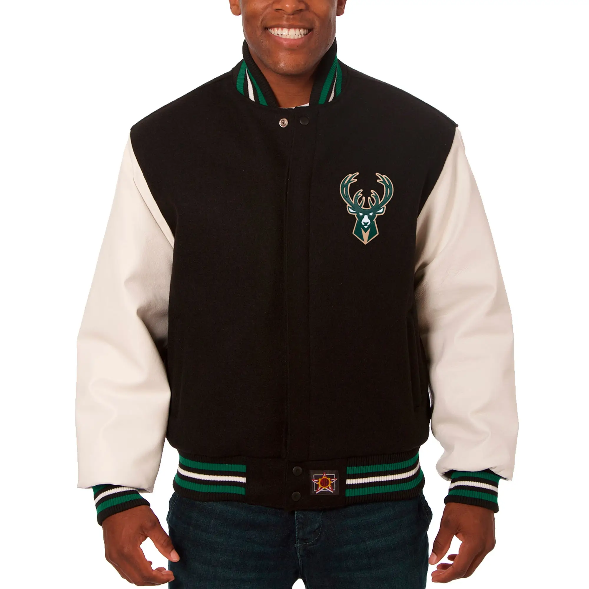 Milwaukee Bucks Domestic Black/White Wool and Leather Jacket