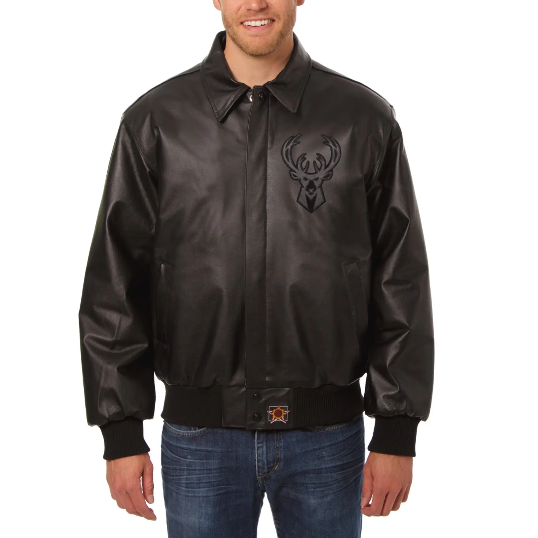 Milwaukee Bucks Front Logo Full Black Leather Jacket
