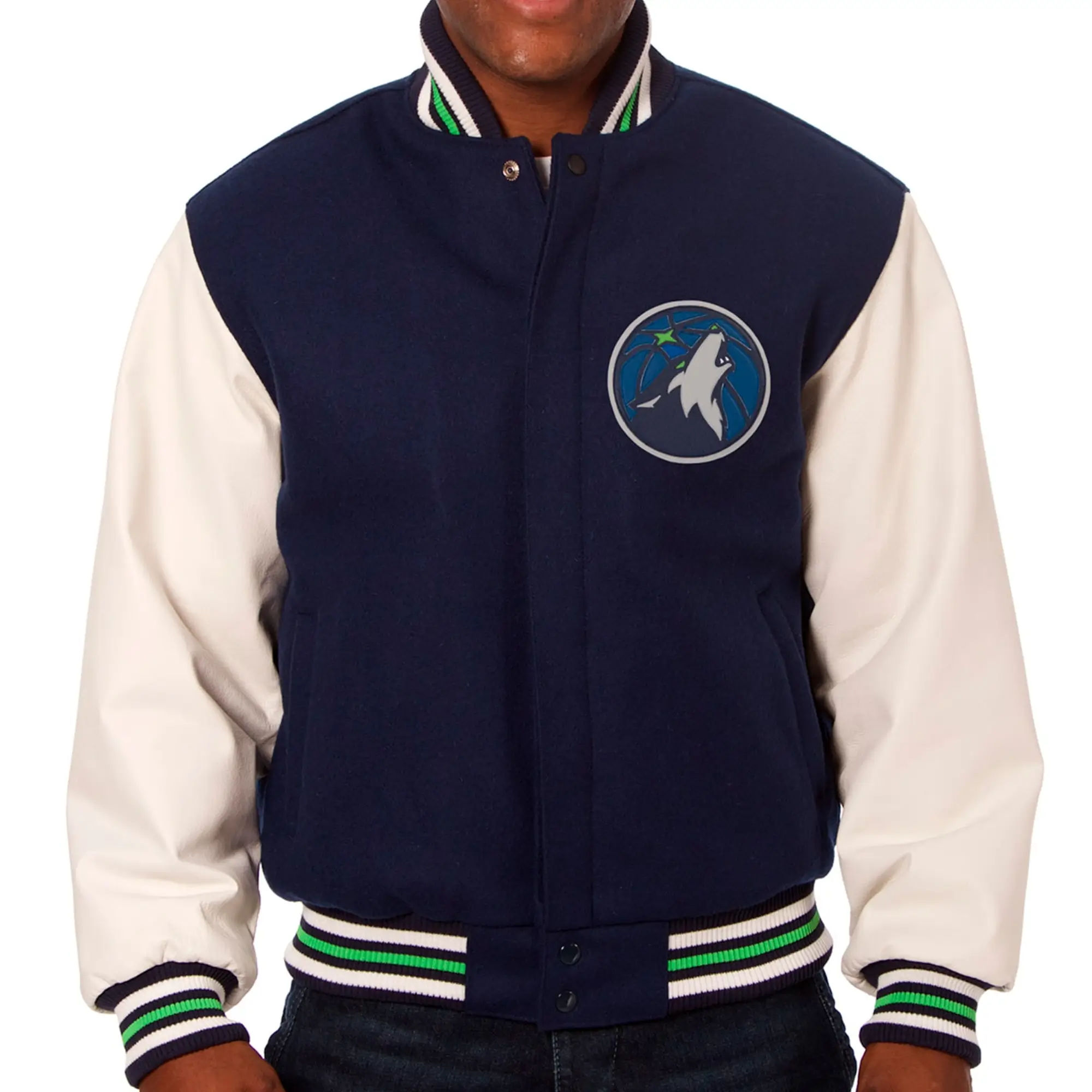 Minnesota Timberwolves Wool & Leather Varsity Jacket Navy & White