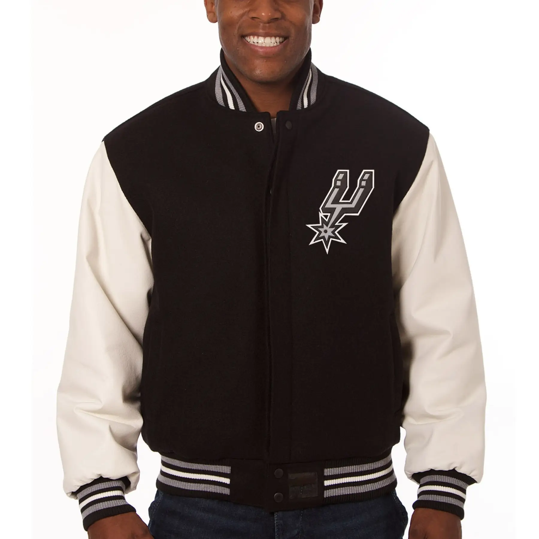 San Antonio Spurs Domestic Black Wool and Leather Jacket