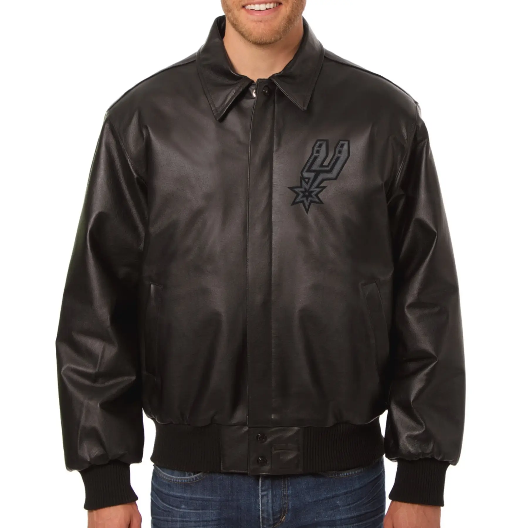 San Antonio Spurs Men's Zipper Jacket Black Leather