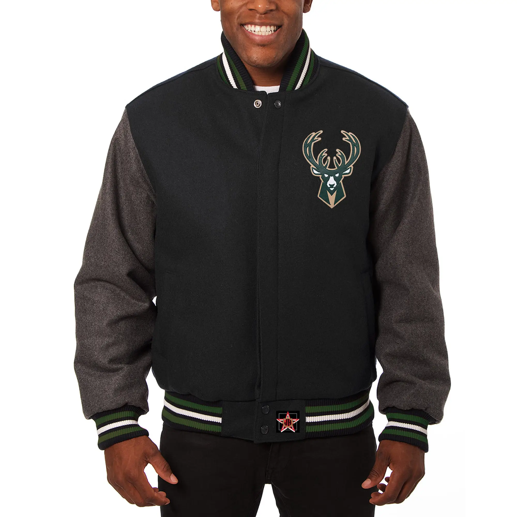 Milwaukee Bucks Wool Varsity Jacket Black & Grey