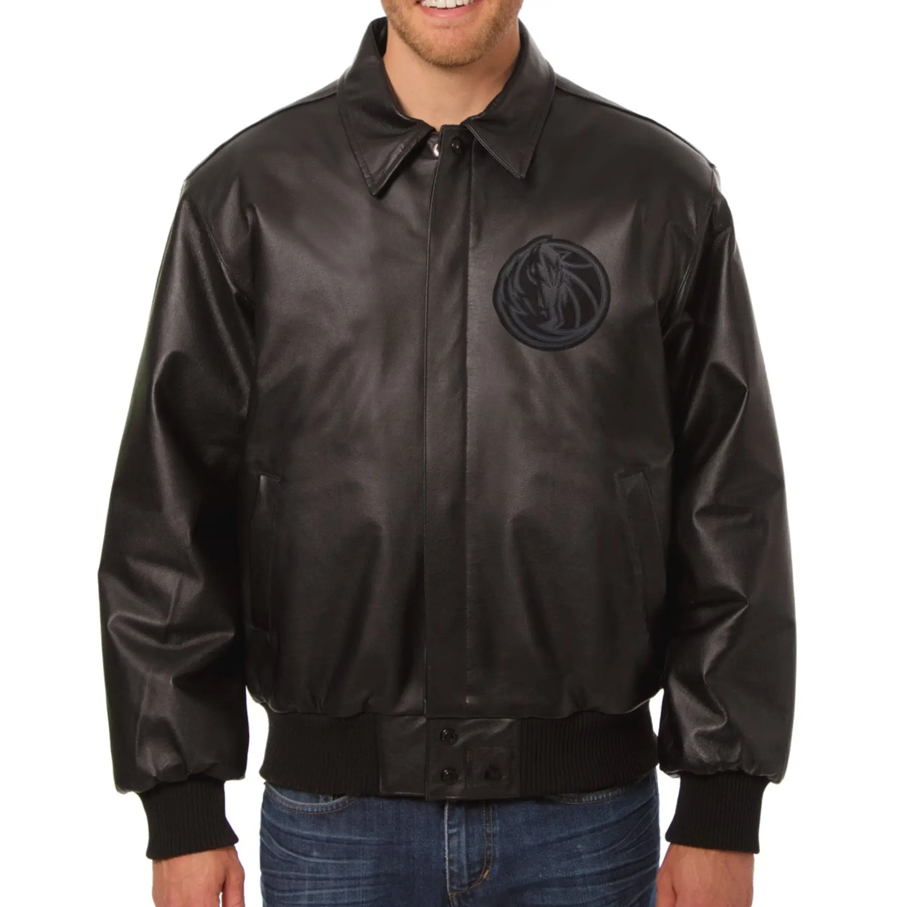 Dallas Mavericks Leather Varsity Jacket Button & Zipper Closure