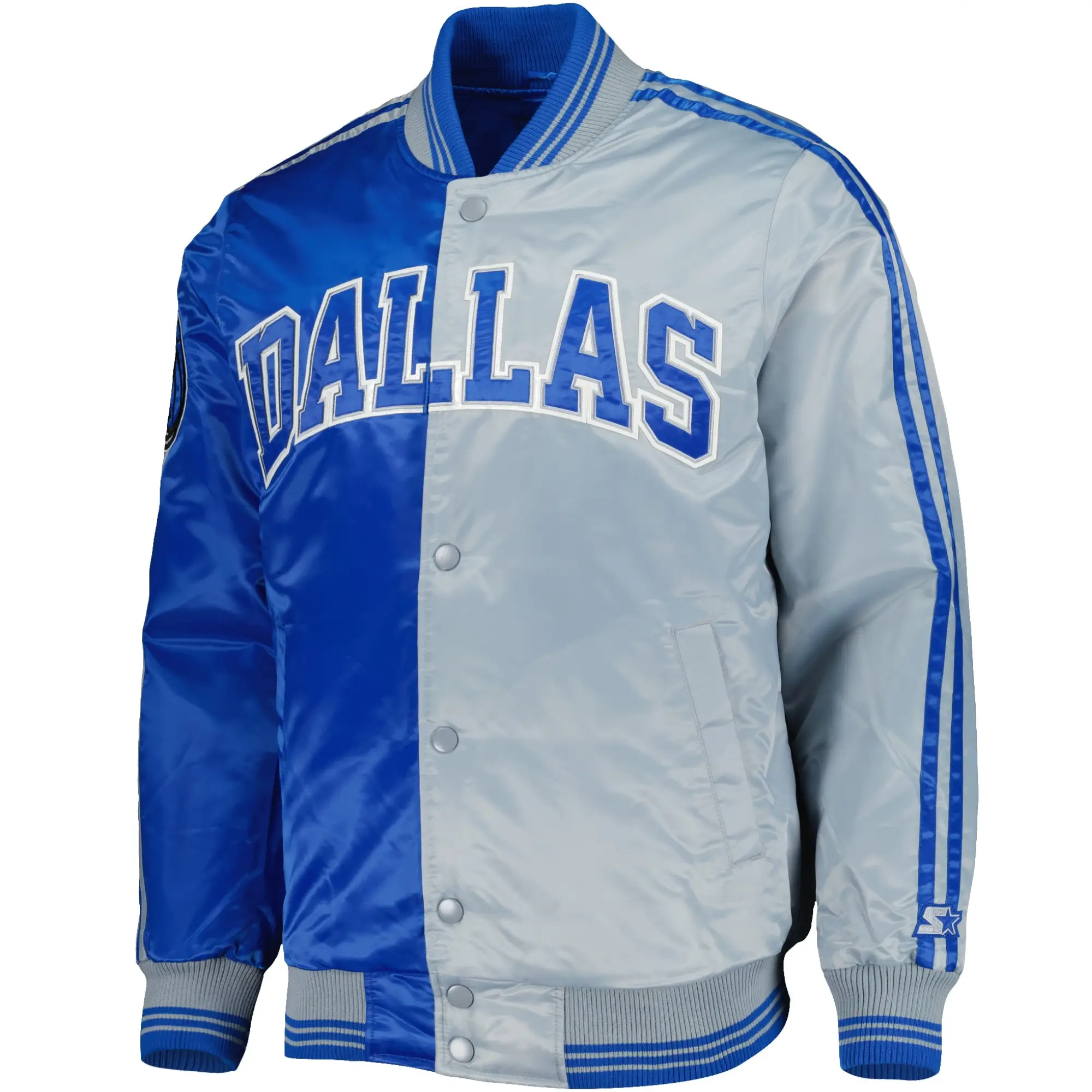 Dallas Mavericks Satin Varsity Jacket Royal & Gray