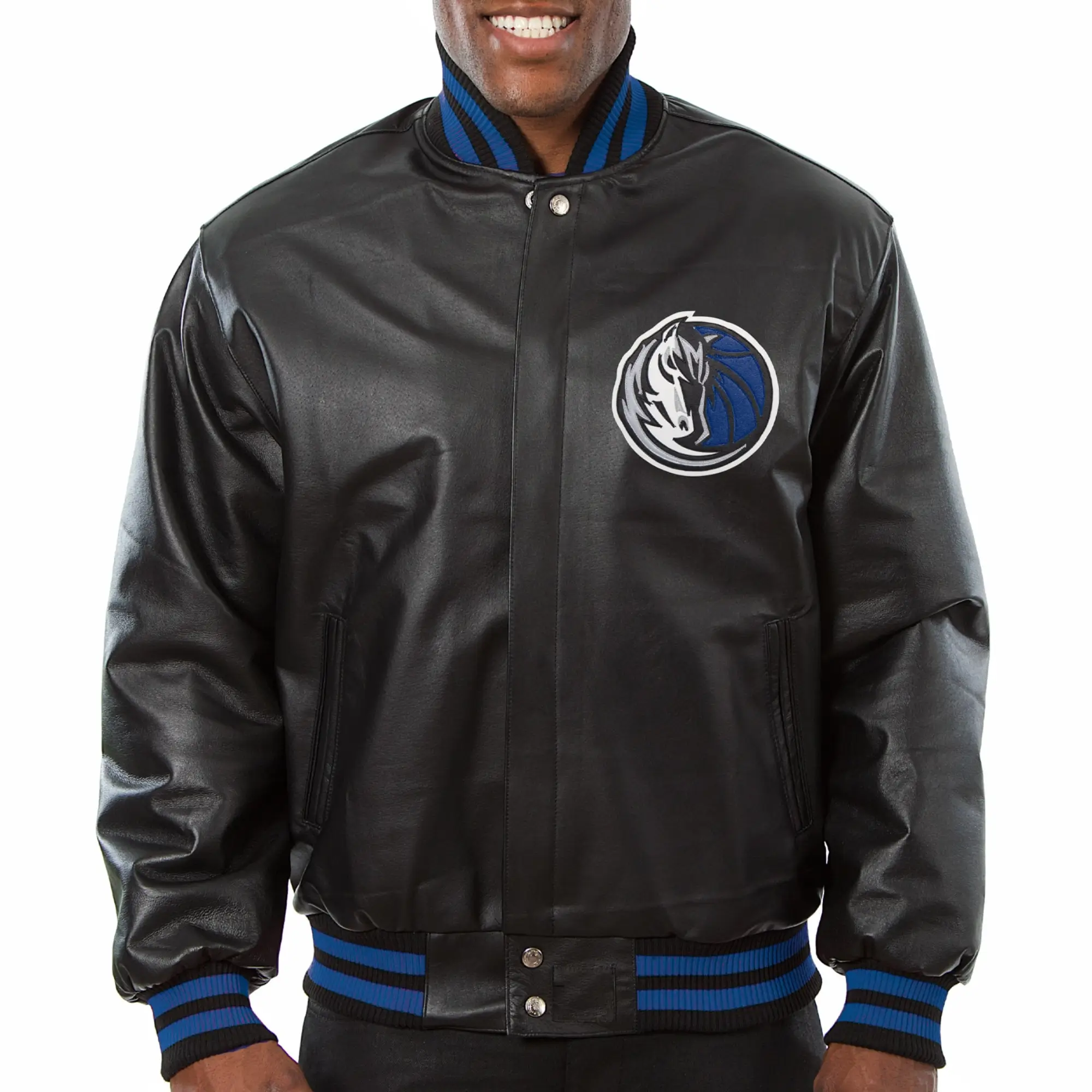 Dallas Mavericks Team Players Black Leather Varsity Jacket