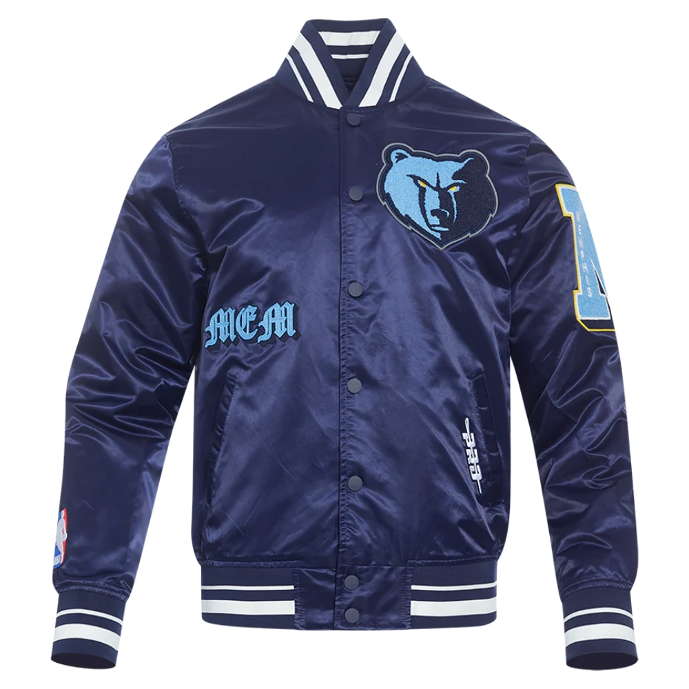 Memphis Grizzlies Old English Full-Snap Satin Varsity Navy Jacket